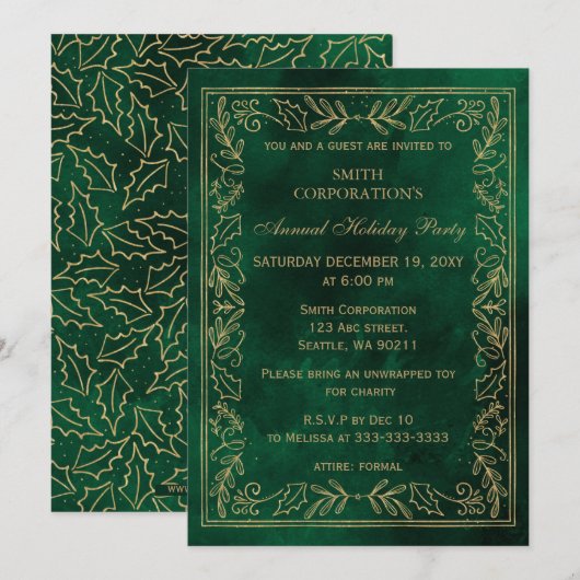 Green Gold Elegant Corporate Holiday Party Kaart (Voorkant / Achterkant)