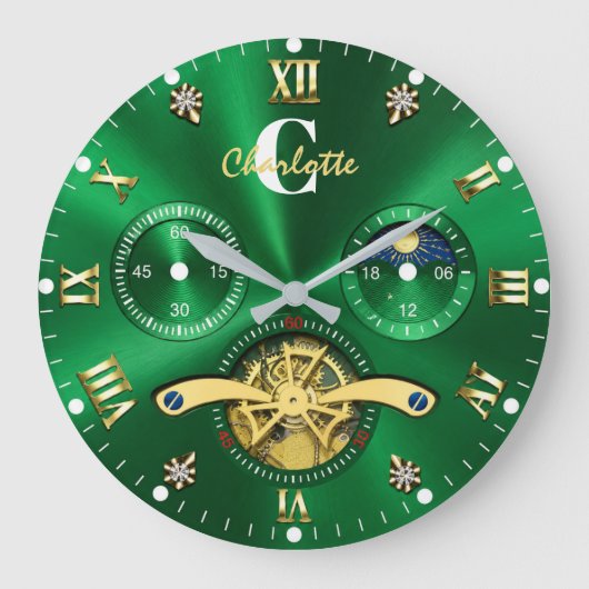 Green Gold Elegant Luxury Emerald Grote Klok (Voorkant)