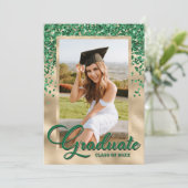 Green Gold Elegant Photo Graduparty Kaart (Staand voorkant)
