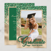 Green Gold Elegant Photo Graduparty Kaart (Voorkant / Achterkant)