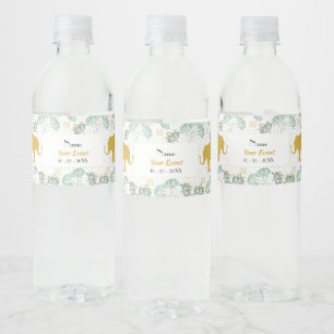 Green & Gold Elephant Safari Baby shower Waterfles Etiket