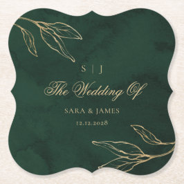 Green Gold Emerald Botanical  Enchanted Wedding Kartonnen Onderzetters