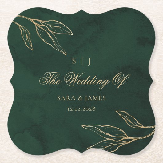 Green Gold Emerald Botanical Enchanted Wedding Kartonnen Onderzetters (Voorkant)