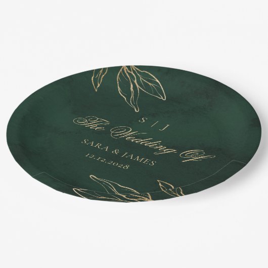 Green Gold Emerald Botanical  Enchanted Wedding Papieren Bordje (Gekanteld)