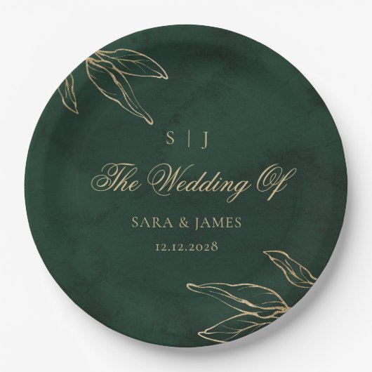 Green Gold Emerald Botanical  Enchanted Wedding Papieren Bordje (Voorkant)