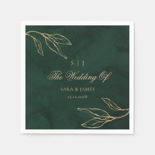 Green Gold Emerald Botanical  Enchanted Wedding Servet (Voorkant)