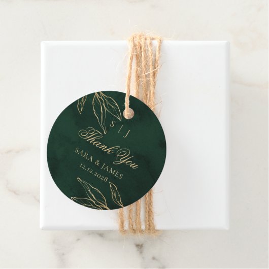 Green Gold Emerald Botanical Wedding Thank you Bedankjes Labels (In situ)