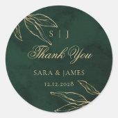 Green Gold Emerald Botanical Wedding Thank you Ronde Sticker (Voorkant)