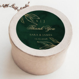 Green Gold Emerald Botanical Wedding Thank you Ronde Sticker