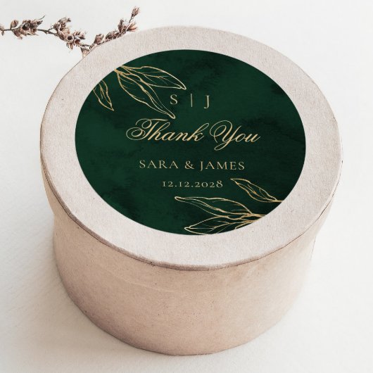 Green Gold Emerald Botanical Wedding Thank you Ronde Sticker