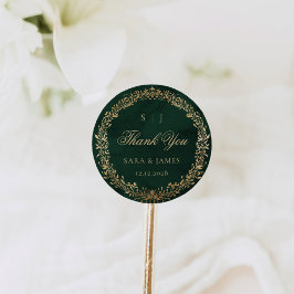 Green Gold Emerald Botanical Wedding Thank you Ronde Sticker