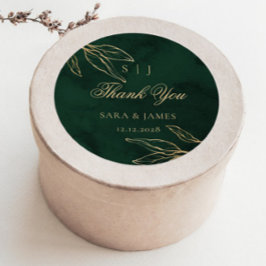 Green Gold Emerald Botanical Wedding Thank you Ronde Sticker
