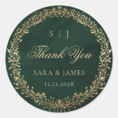 Green Gold Emerald Botanical Wedding Thank you Ronde Sticker (Voorkant)