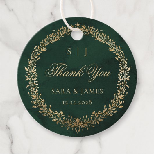 Green Gold Emerald Botanische bruiloft Bedankt Bedankjes Labels (Voorkant)