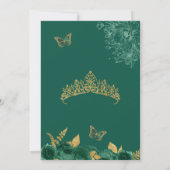 Green & Gold Emerald Floral Butterfly Quinceañera Kaart (Achterkant)
