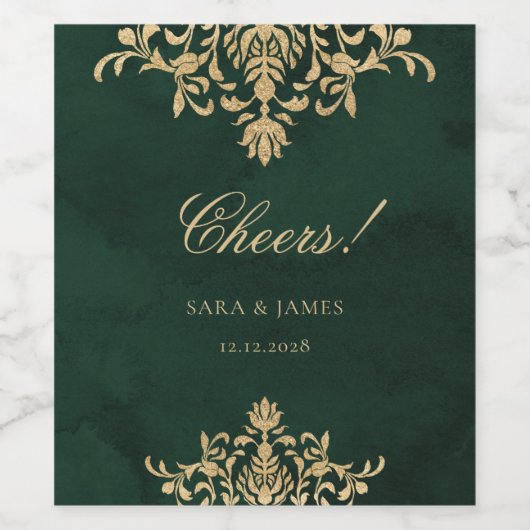 Green Gold Emerald Victorian Enchanted Wedding Wijn Etiket (Enkel label)
