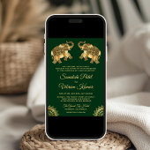 Green Gold Ethnic Elephants Indian Wedding Invite Kaart