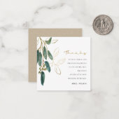 Green Gold Eucalyptus Foliage Waterverf Hartelijk  Notitiekaartje (Voorkant / Achterkant in situ)