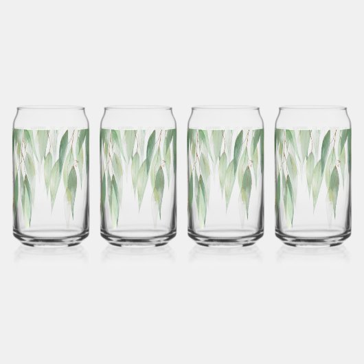 Green Gold Eucalyptus Glitzy Glitter Wedding Blikvorm Glas (Achterkant)