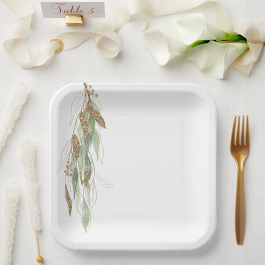 Green Gold Eucalyptus Glitzy Glitter Wedding Papieren Bordje (Huwelijk)