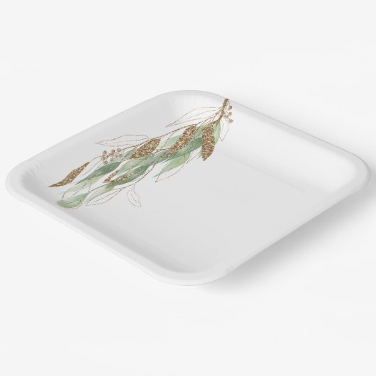 Green Gold Eucalyptus Glitzy Glitter Wedding Papieren Bordje (Gebogen)