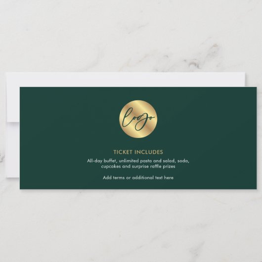 Green & Gold Event Ticket Business Logo Admit One Kaart (Achterkant)
