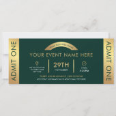 Green & Gold Event Ticket Business Logo Admit One Kaart (Voorkant)