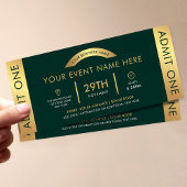Green & Gold Event Ticket Business Logo Admit One Kaart