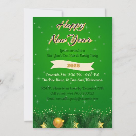 Green Gold Family New Year Invitation Kaart (Voorkant)