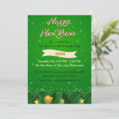 Green Gold Family New Year Invitation Kaart (Staand voorkant)