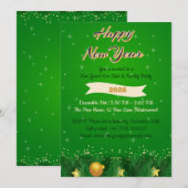 Green Gold Family New Year Invitation Kaart (Voorkant / Achterkant)