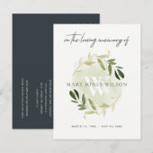 GREEN GOLD FAUNA WREATH SYMPATHY MEMORIAL SERVICE UITNODIGING BRIEFKAART (Voorkant / Achterkant)