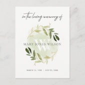 GREEN GOLD FAUNA WREATH SYMPATHY MEMORIAL SERVICE UITNODIGING BRIEFKAART (Voorkant)