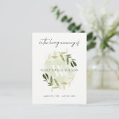 GREEN GOLD FAUNA WREATH SYMPATHY MEMORIAL SERVICE UITNODIGING BRIEFKAART (Staand voorkant)