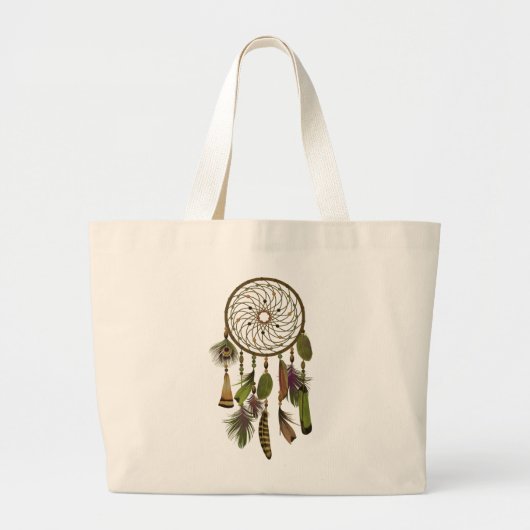 Green, Gold Feathers Dreamweaver | Boho Style Grote Tote Bag (Voorkant)