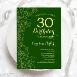 Green Gold Floral 30e verjaardag Kaart<br><div class="desc">Green Gold Floral 30th Birthday Party Invitation. Minimalistisch modern design met botanische contouren,  faux Gold folie en typografie scriptlettertype. Eenvoudige trendy nodigt een perfecte kaart uit voor een stijlvolle feestdag in het vrouw. Kan op elke leeftijd worden aangepast. Uitnodigingen op Zazzle afdrukken of sjabloon voor digitaal afdrukken direct downloaden.</div>