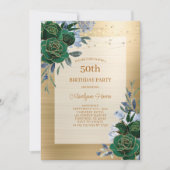 Green Gold Floral 50th Birthday Invitation Kaart (Voorkant)