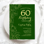 Green Gold Floral 60e verjaardag Kaart<br><div class="desc">Green Gold Floral 60th Birthday Party Invitation. Minimalistisch modern design met botanische contouren,  faux Gold folie en typografie scriptlettertype. Eenvoudige trendy nodigt een perfecte kaart uit voor een stijlvolle feestdag in het vrouw. Kan op elke leeftijd worden aangepast. Uitnodigingen op Zazzle afdrukken of sjabloon voor digitaal afdrukken direct downloaden.</div>