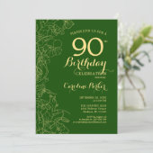 Green Gold Floral 90e verjaardag Kaart (Staand voorkant)