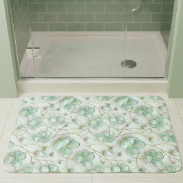 Green Gold Floral Bath Mat