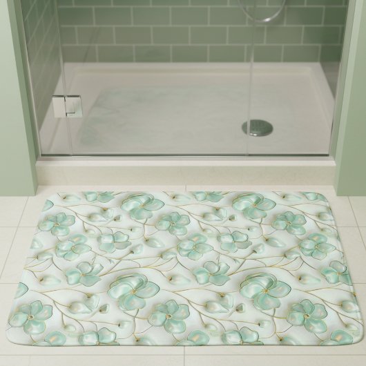 Green Gold Floral Bath Mat