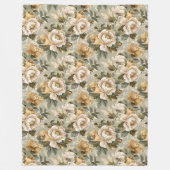 Green Gold Floral Blanket Modern Pastel Elegant Fleece Deken (Voorkant)