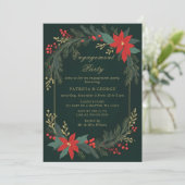Green Gold Floral Christmas Engagement Party Kaart (Staand voorkant)