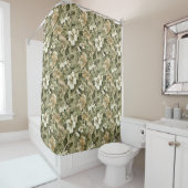 Green Gold Floral Curtain Pastel Botanical Touch Douchegordijn (In situ)