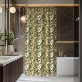 Green Gold Floral Curtain Pastel Botanical Touch Douchegordijn
