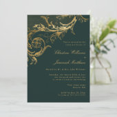 Green Gold Floral Damask Engagement Party Kaart (Staand voorkant)