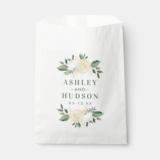 Green Gold Floral Greenery Wedding Monogram Bedankzakje (Voorkant)