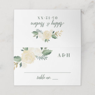 Green Gold Floral Greenery Wedding Monogram Plaatskaartje