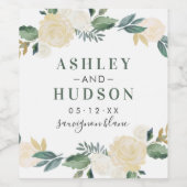 Green Gold Floral Greenery Wedding Monogram Wijn Etiket (Enkel label)