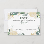 Green Gold Floral Greenery Wedding RSVP Kaartje (Voorkant)